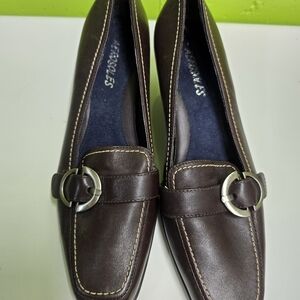 AEROSOLES Brown Leather Heels with Silver Accent